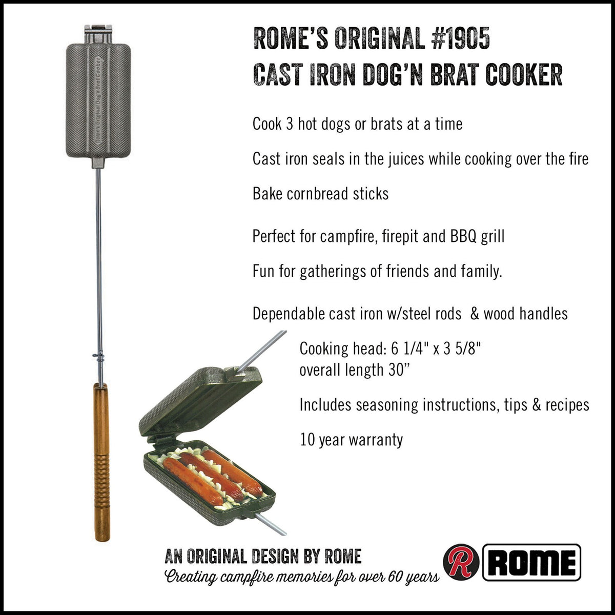 Cast Iron Hot Dog Roaster and Cornbread Baker for Firepit Camping