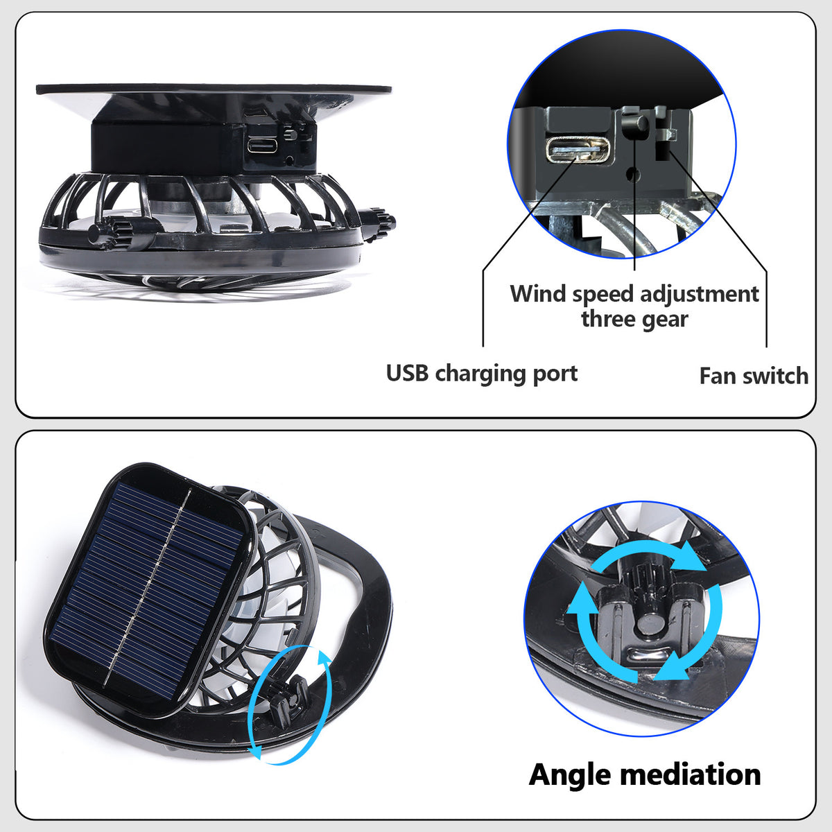 Solar USB Powered Fans Sun Hat - Wide Brim Outdoor Cooling Hat with Dual 3-Speed Fans
