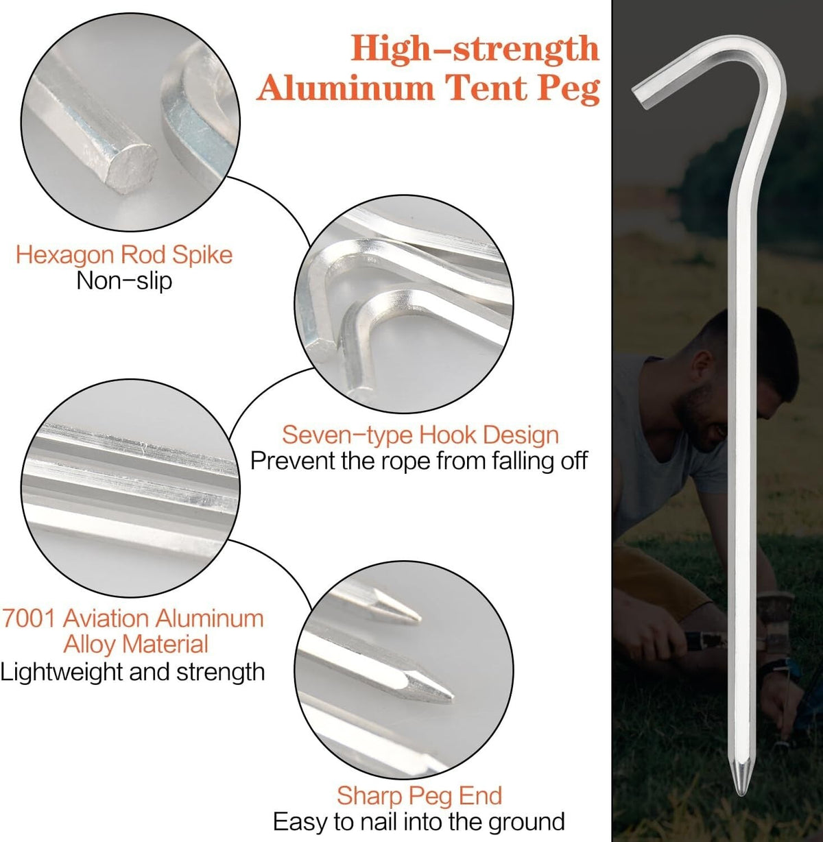 Heavy Duty 10 Inch Tent Stakes Set - Metal Ground Pegs for Camping & Outdoor