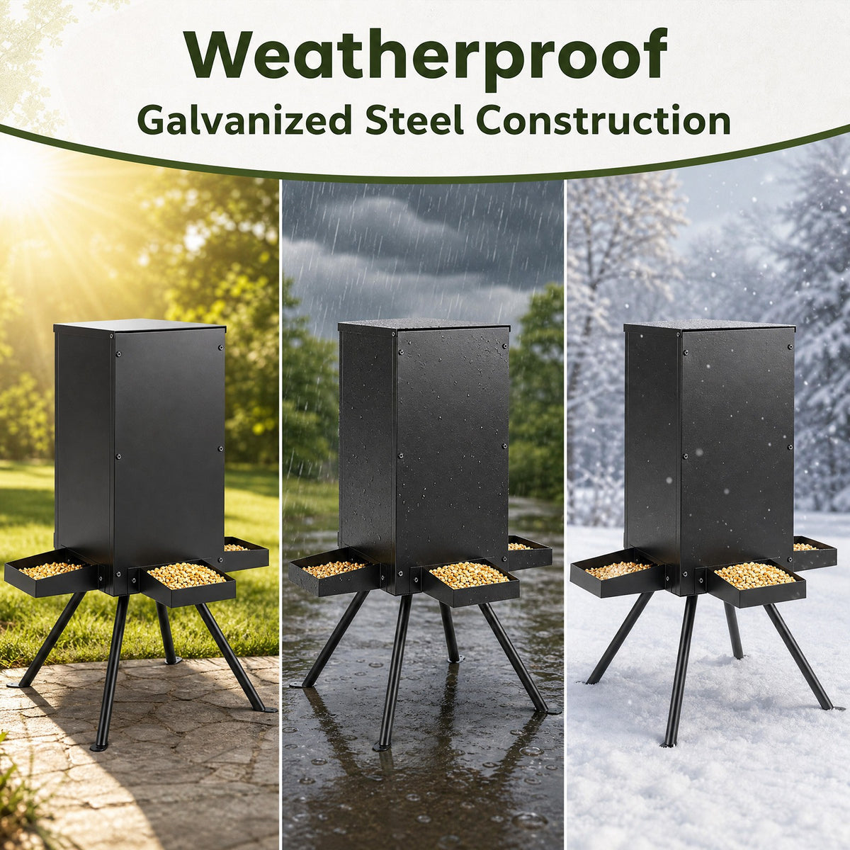 90Lb Outdoor Deer Feeder with 4 Feeding Trays & Stable Stand — Wildlife & Hunting Accessory