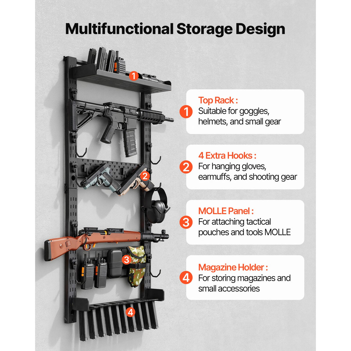 Wall Mount Gun Rack for Rifles and Shotguns – 5 Long Firearms Storage Organizer