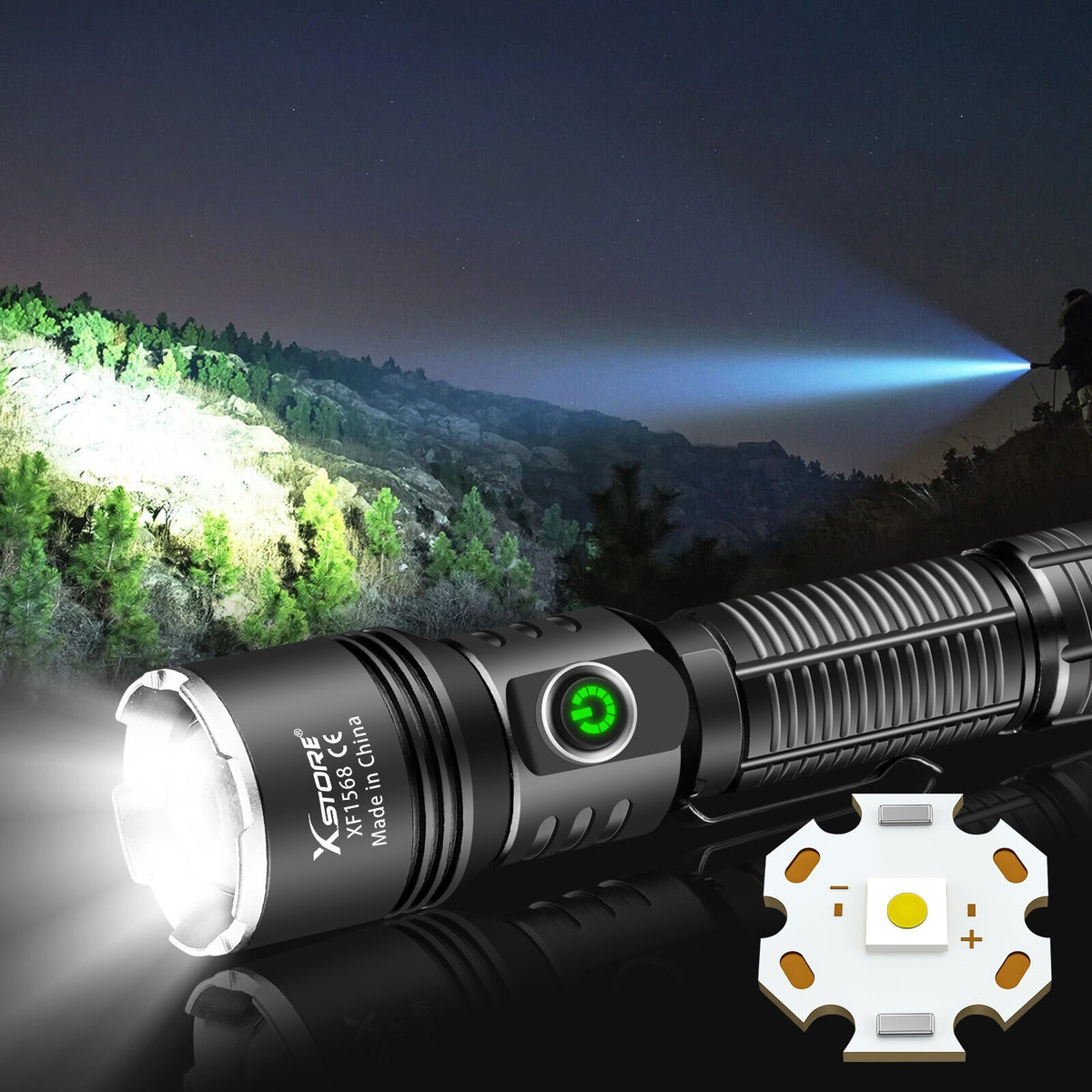 Rechargeable 15W LED Tactical Flashlight with Adjustable Focus Waterproof Work Light