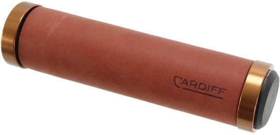 Genuine Leather Bike Handlebar Grip - Classic Round Design, Brown & Bronze, 130mm