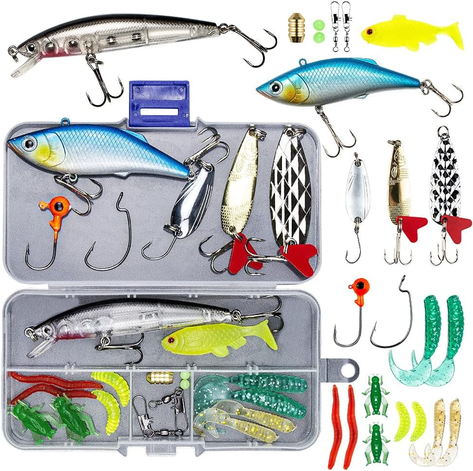Fishing Lures Kit for Freshwater & Saltwater Bass Trout Salmon Tackle Set
