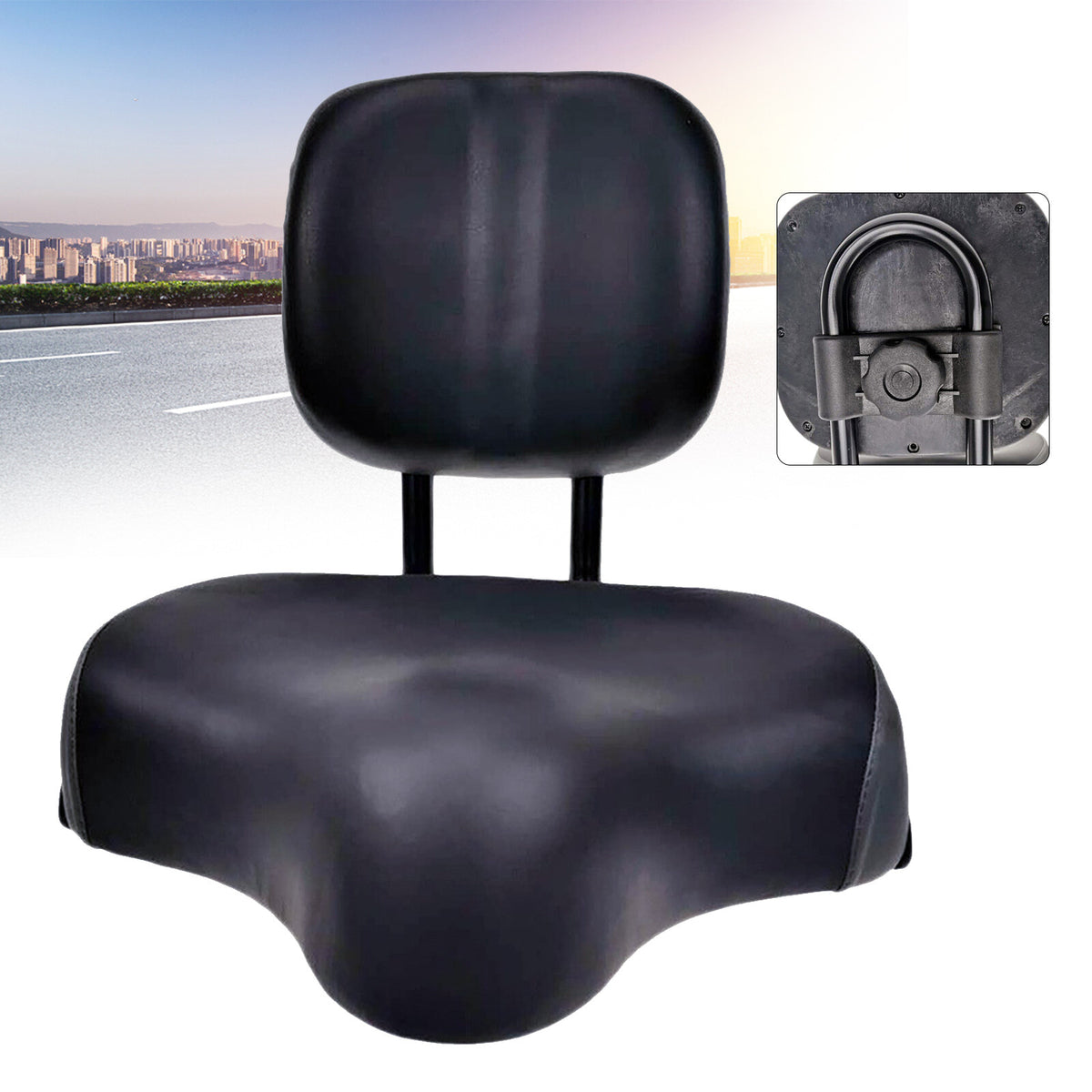Heavy Duty Bicycle Saddle Seat with Backrest - Wide Comfort Leather Cushion