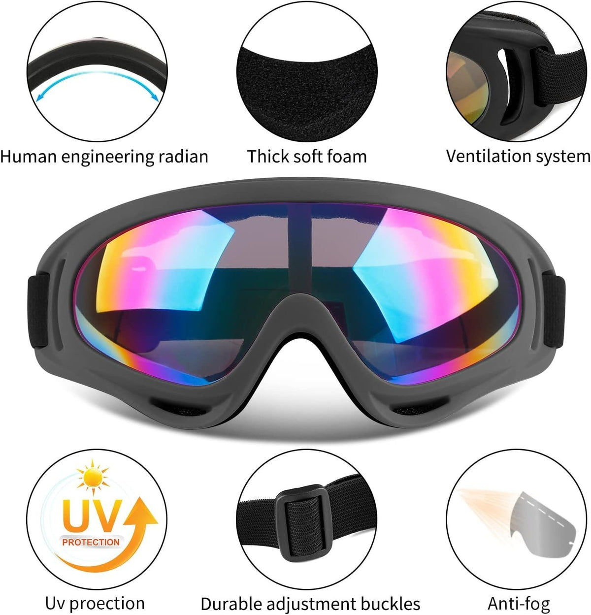 Universal Fit Ski & Snowboard Goggles 2 Pack with UV Protection