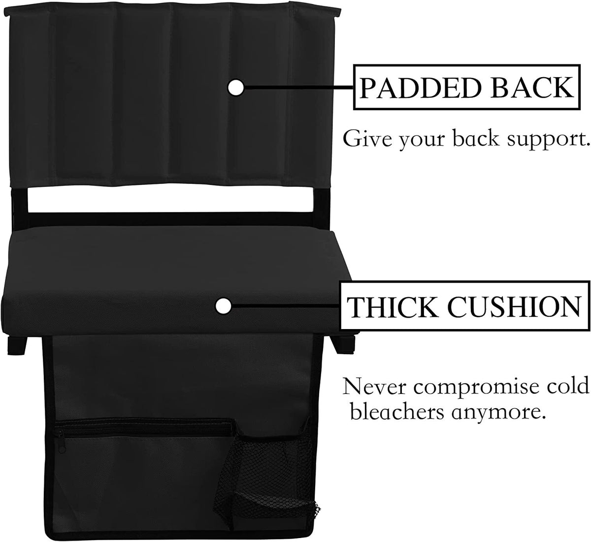 Padded Stadium Seat with Back Support, Cup Holder, Shoulder Strap