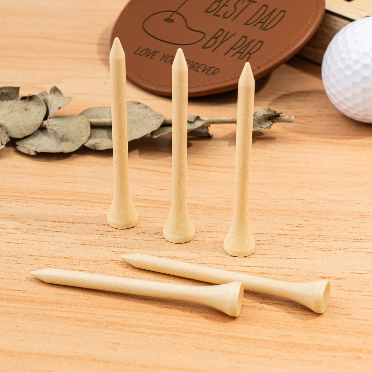Golf Accessory Set for Fathers Day - Leather Tee Holder & Tees, Gift for Dad