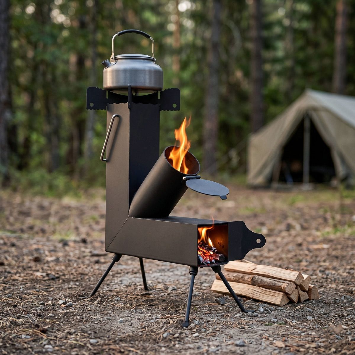 Heavy Duty Portable Camping Rocket Stove for Off-Grid Cooking & Survival