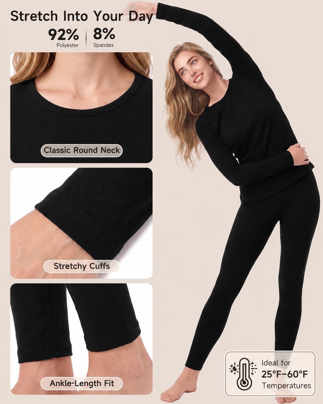 Women's Fleece-Lined Thermal Underwear Set for Winter - Long Johns