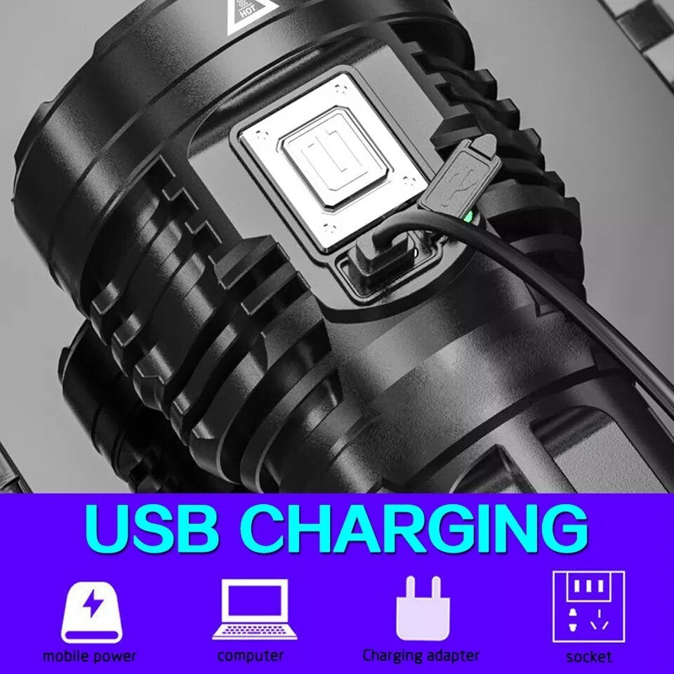 High Power Rechargeable LED Flashlight 12000000LM Tactical Torch USB