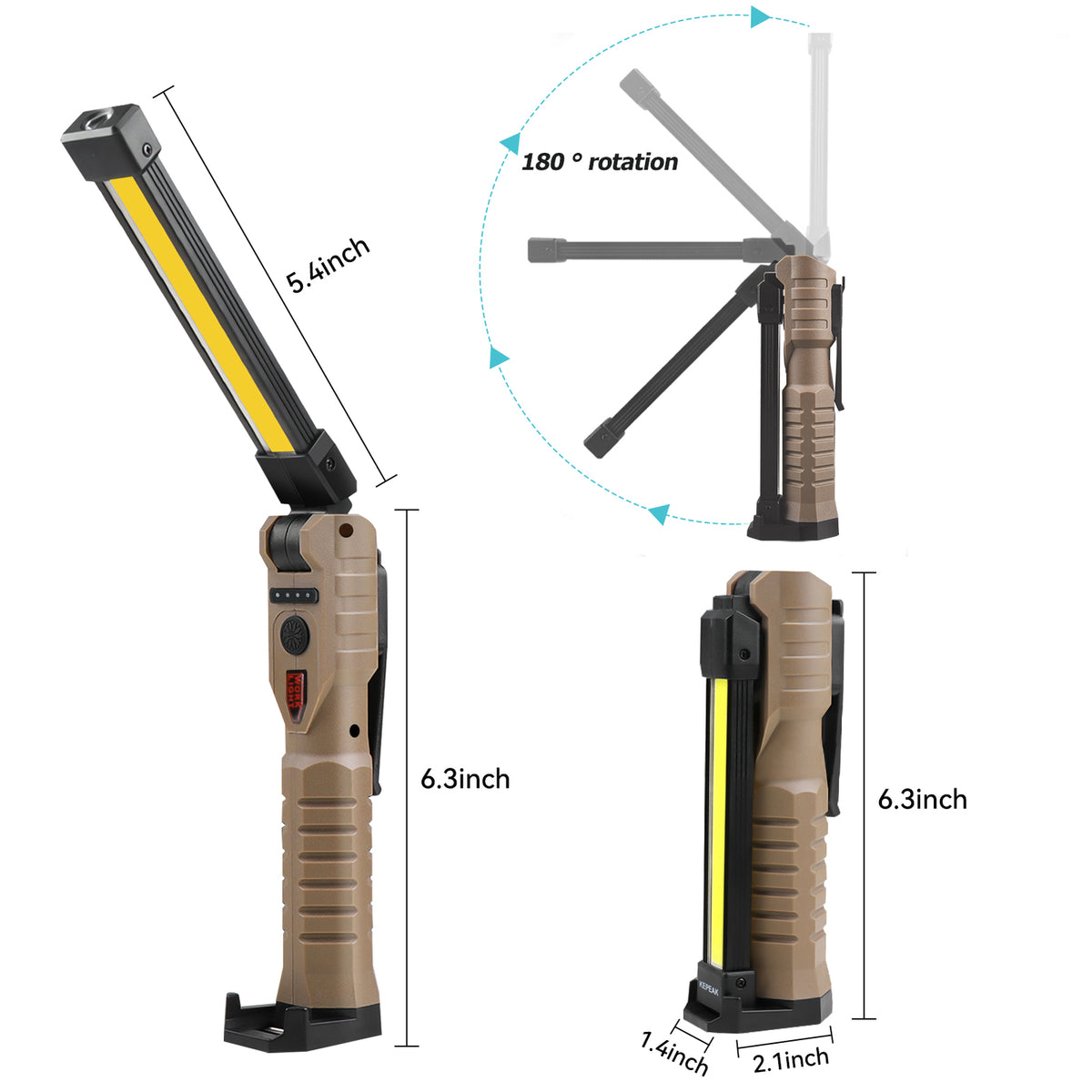 Rechargeable USB LED Work Light with High Lumens, IPX6 Waterproof, Multiple Modes