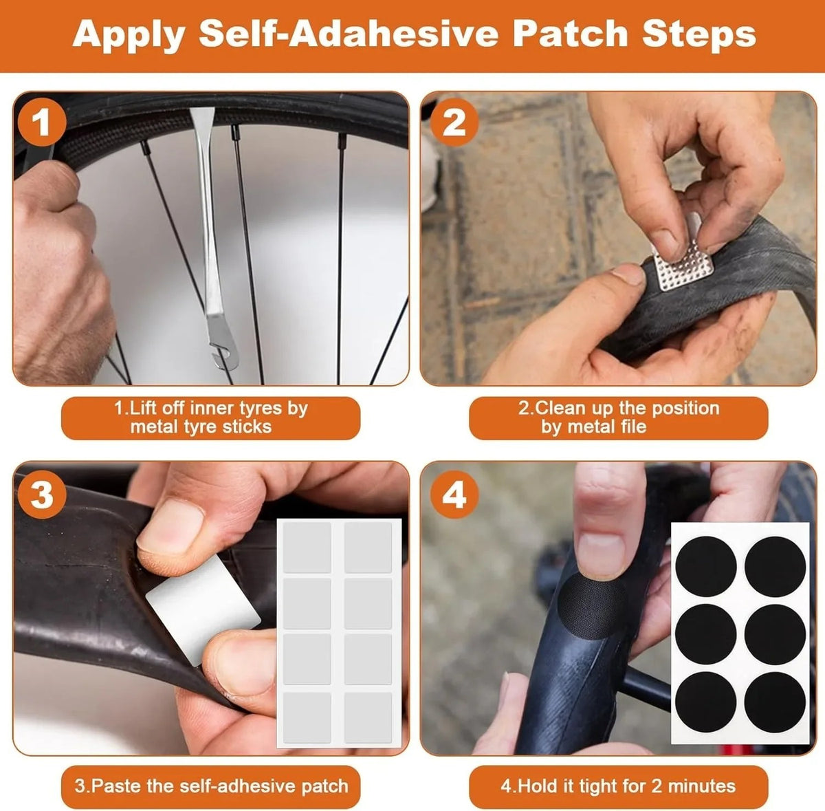 Bike Tire Repair Kit with Vulcanizing Patches and Tool Set for Emergency Fix