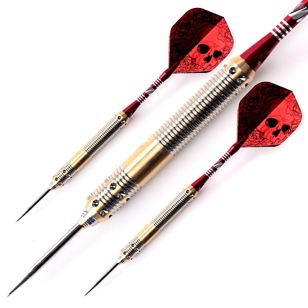 CUESOUL Dragon Series 21g Steel Tip Darts Set – Red Brass Barrels with 6 Nylon Shafts