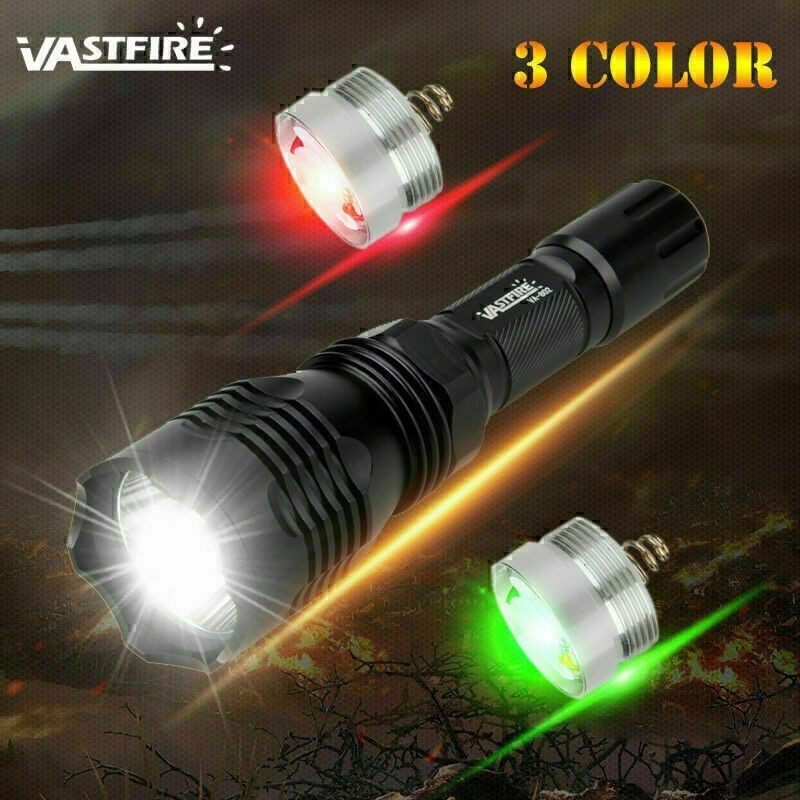 3-Color LED Predator Hunting Flashlight with Mounts - Green, Red, White