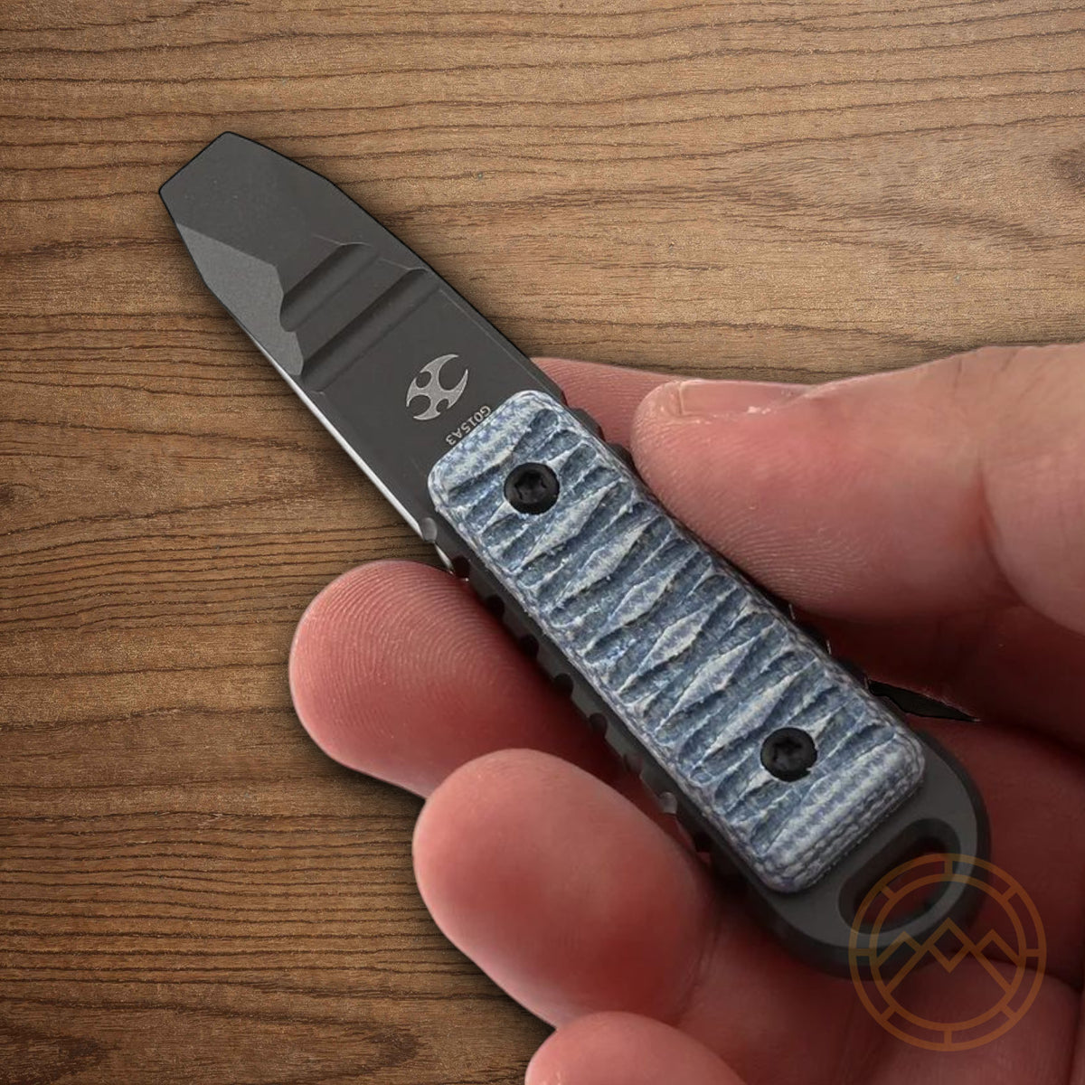 Titanium Pry Bar with Micarta Handles and Lanyard Loop - Black Blue Gray
