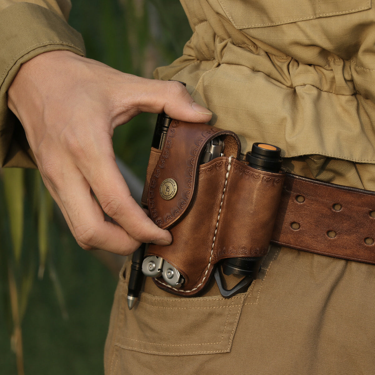 Leather EDC Organizer Sheath for Multitools, Flashlights & Pens
