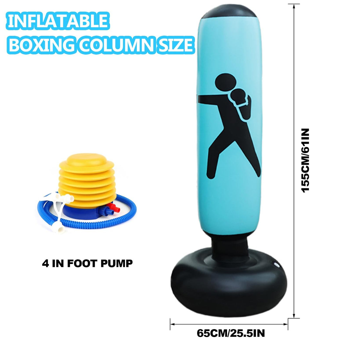 Heavy Duty Inflatable Boxing Punching Bag with 4-Inch Pump for Adults and Kids