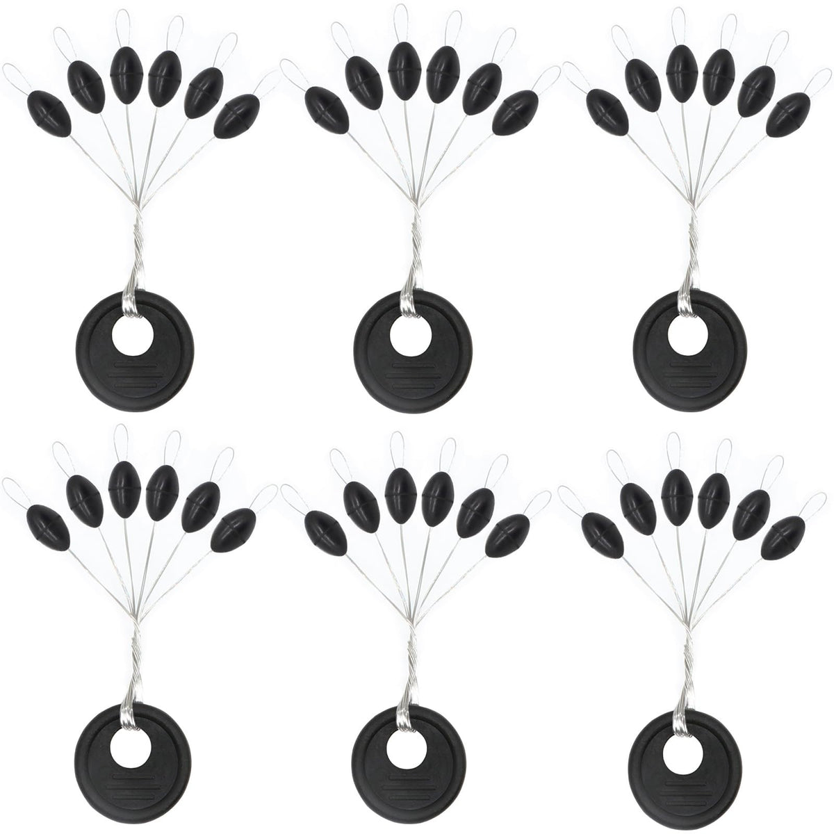 720pcs Fishing Rubber Bobber Stops Set - Black Oval Floats for Float & Bottom Fishing