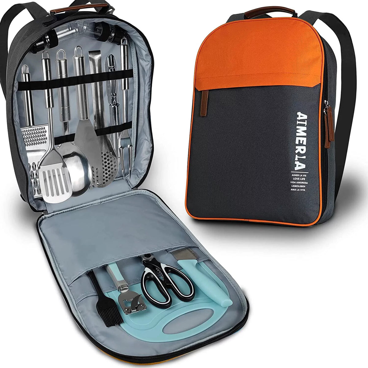 15-Piece Camping Utensil Set Portable BBQ Kitchen Cookware & Utensils