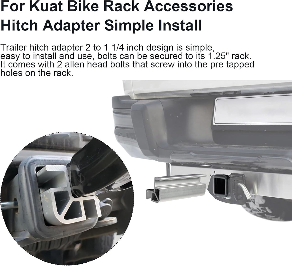 Durable Aluminum Kuat Hitch Adapter 1.25 to 2 Inch for Effortless