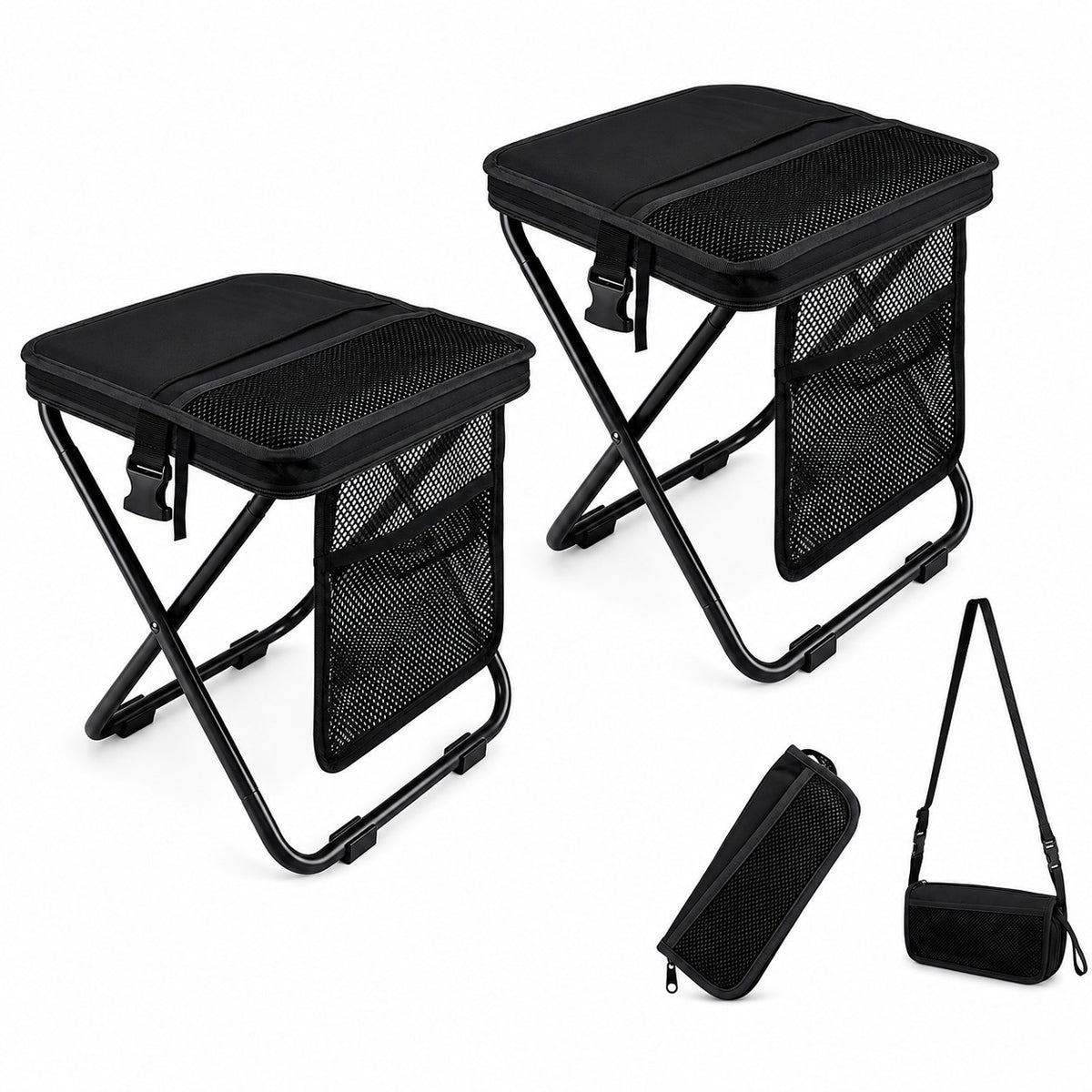 Portable Folding Camping Stool with Side Pocket - Lightweight Travel Chair