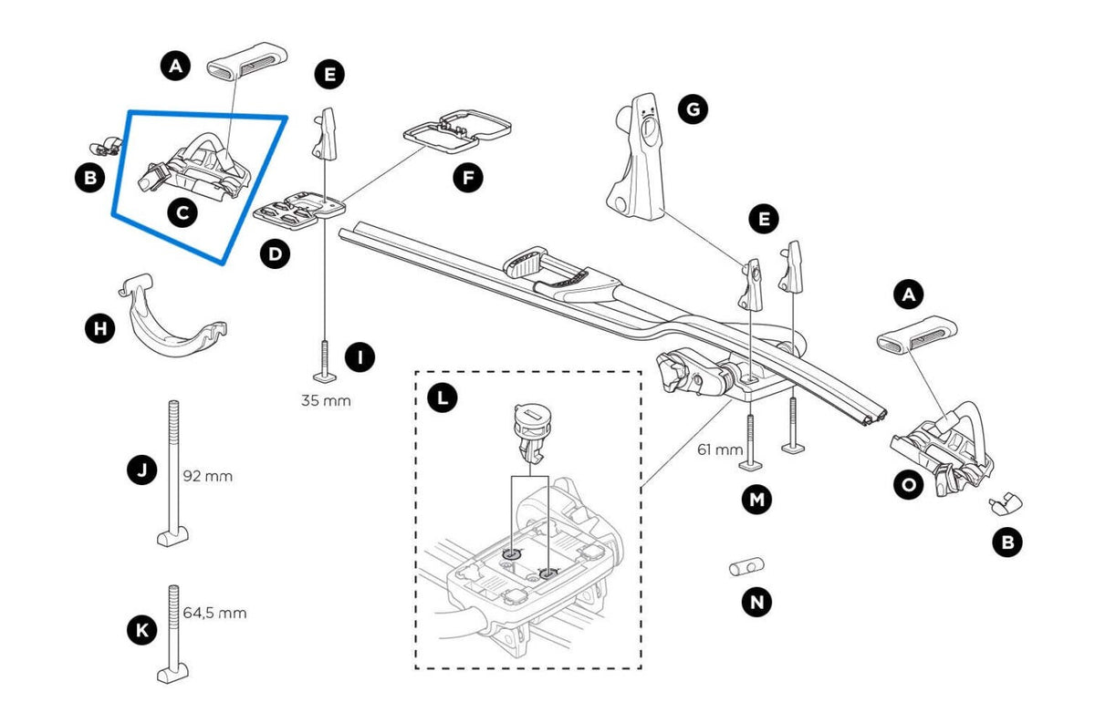 Rear Wheel Holder Assembly for Thule ProRide & XT Bicycle Racks