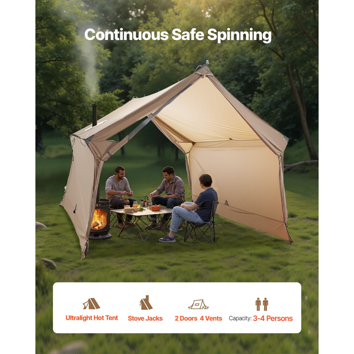 Portable Camping Hot Tent with Stove Jack for 2-3 Persons, Waterproof Cabin Shelter