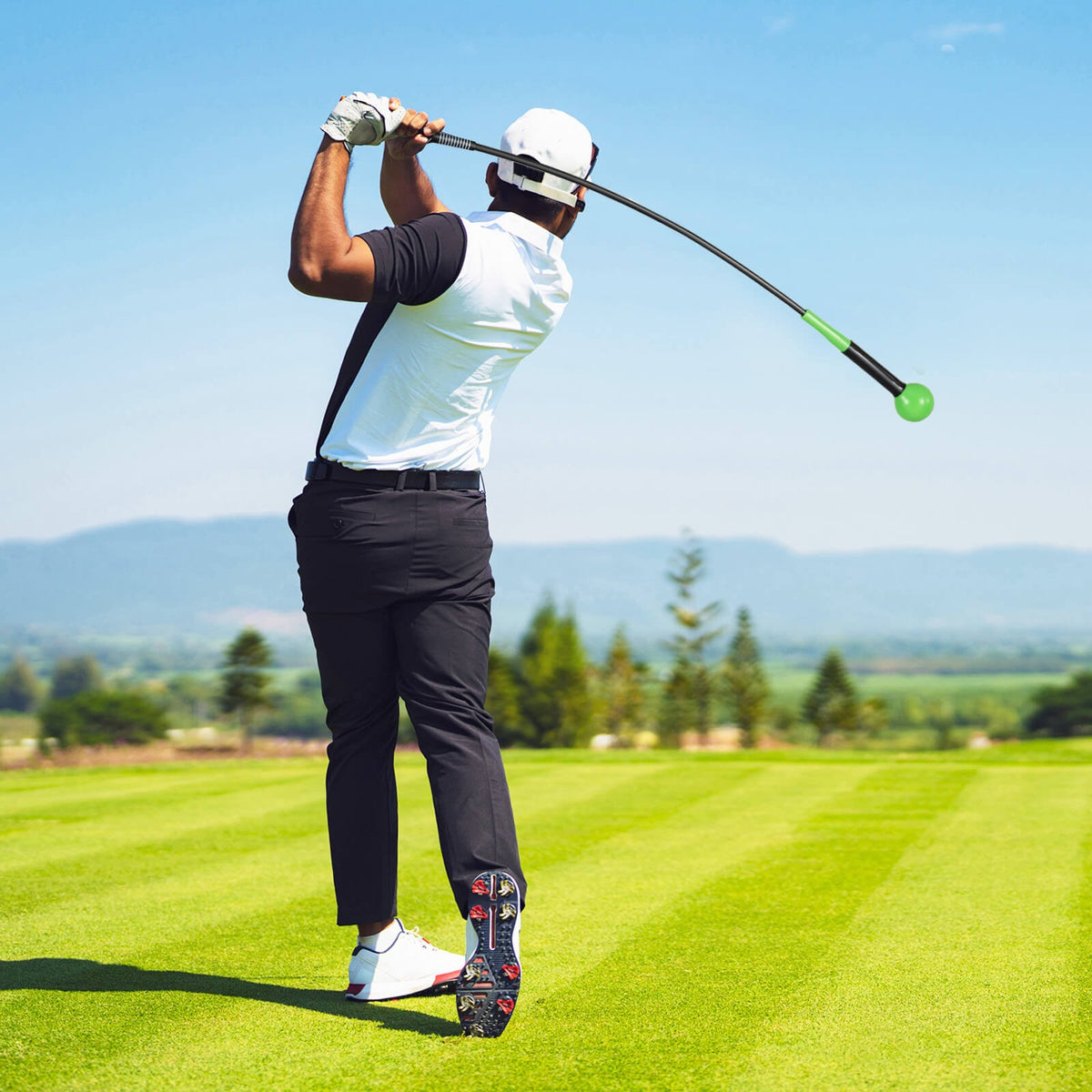 Golf Swing Trainer Aid with Weighted Head, 47-Inch Practice Stick for Right-Handed Golfers