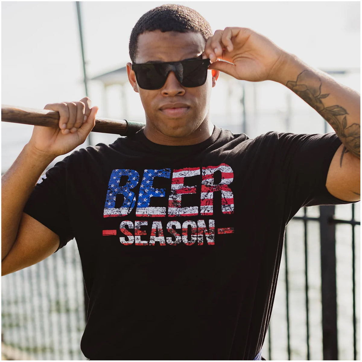 Men's Beer T-Shirt - American Pride Graphic Tee - Black
