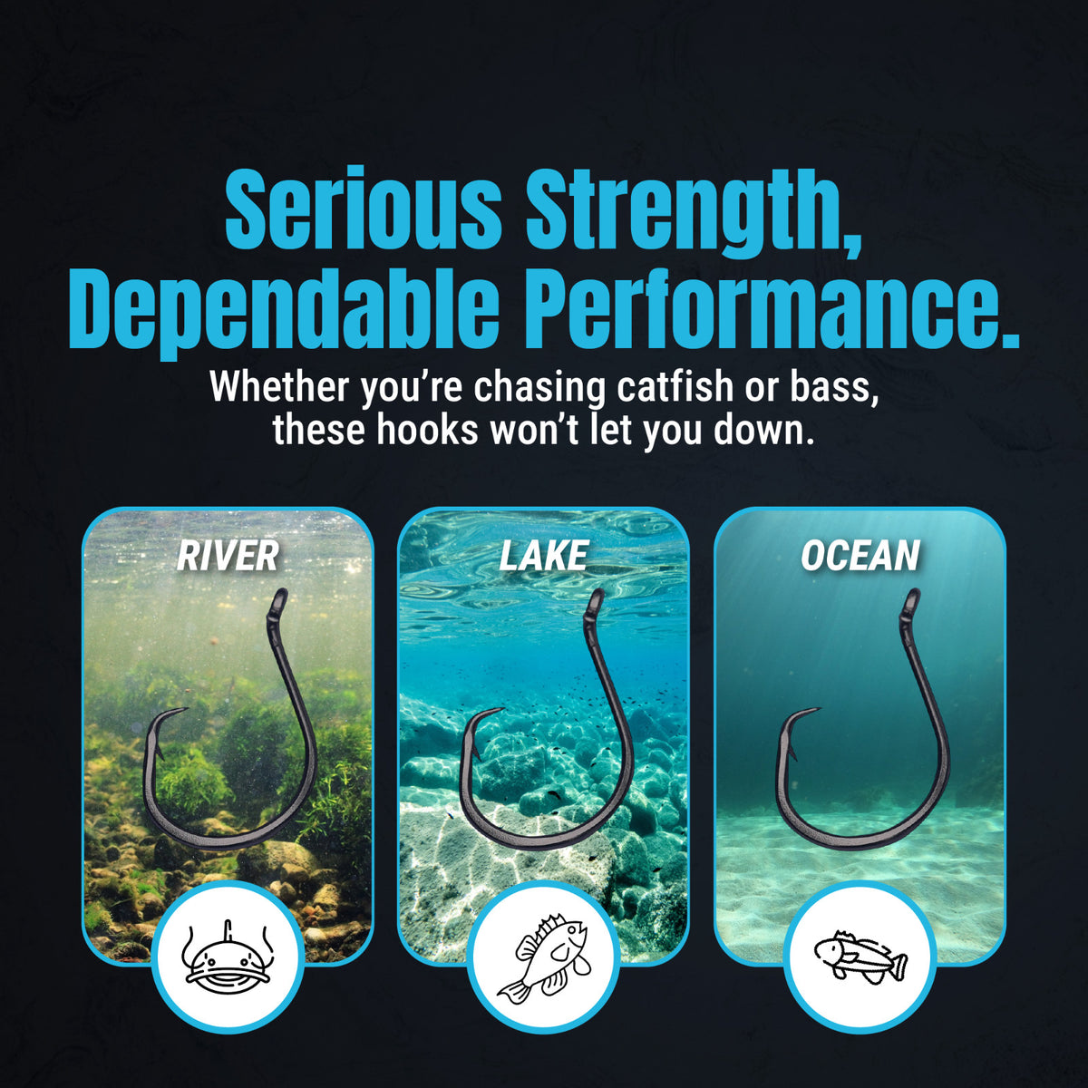 Heavyweight Circle Fishing Hooks - Offset Catfish Hooks for Freshwater and Saltwater - 25 Pack