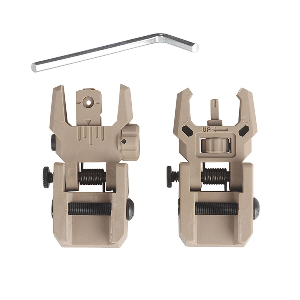 Foldable Iron Sights with Fiber Optics for Rifles - Flip-Up Dual Aiming Tan