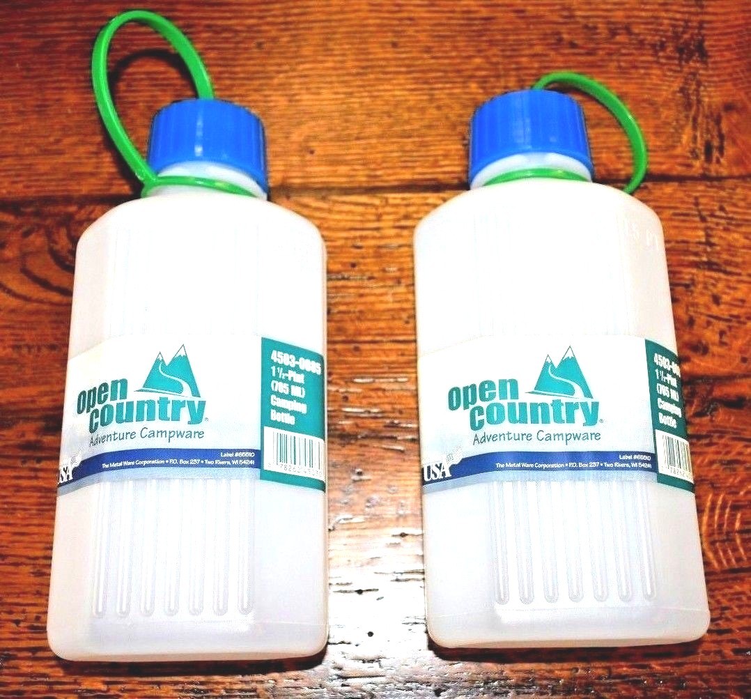 2 Pack Camping Water Bottles 1.5 Pint Durable Reusable Plastic with Stopper