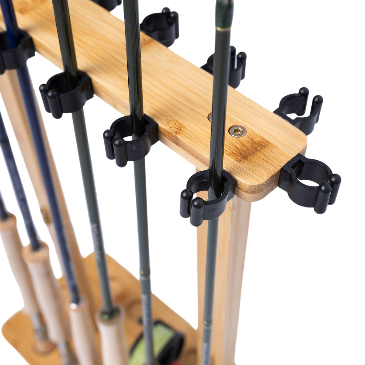Wooden Fishing Rod Storage Rack for 14 Poles - Stable Floor Stand Organizer