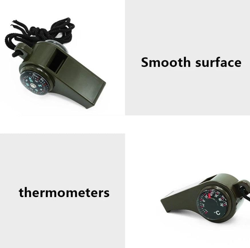 Emergency Rescue Whistle with Compass Thermometer Keychain - High Decibel Outdoor Survival Tool