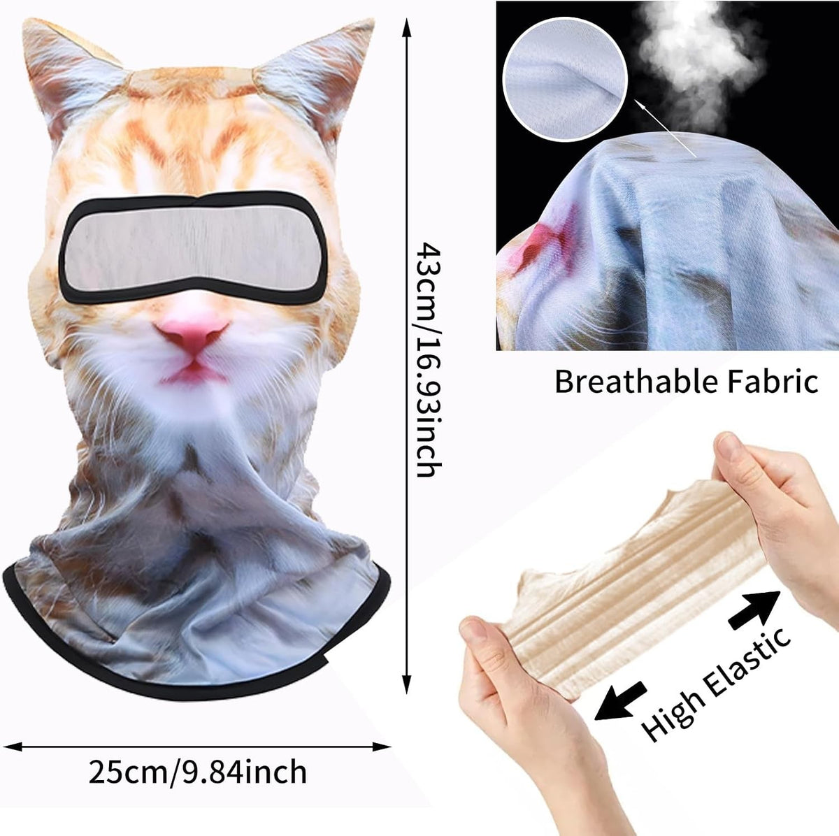 Cute 3D Cat Ski Balaclava Face Mask with Ears - Animal Print Winter Hat
