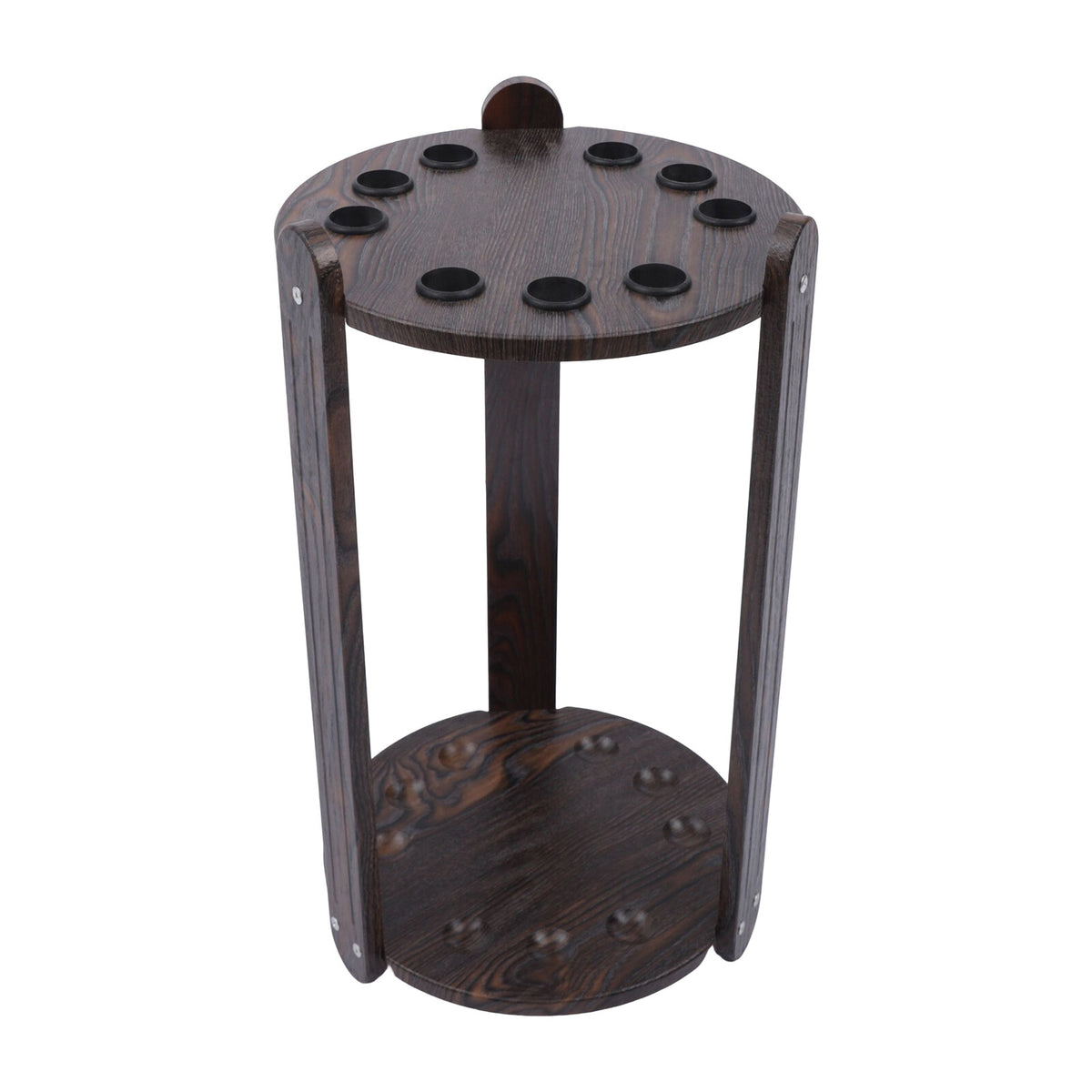 Floor Stand 9-Hole Billiard Cue Holder Rack, Wooden Pool Cue Storage