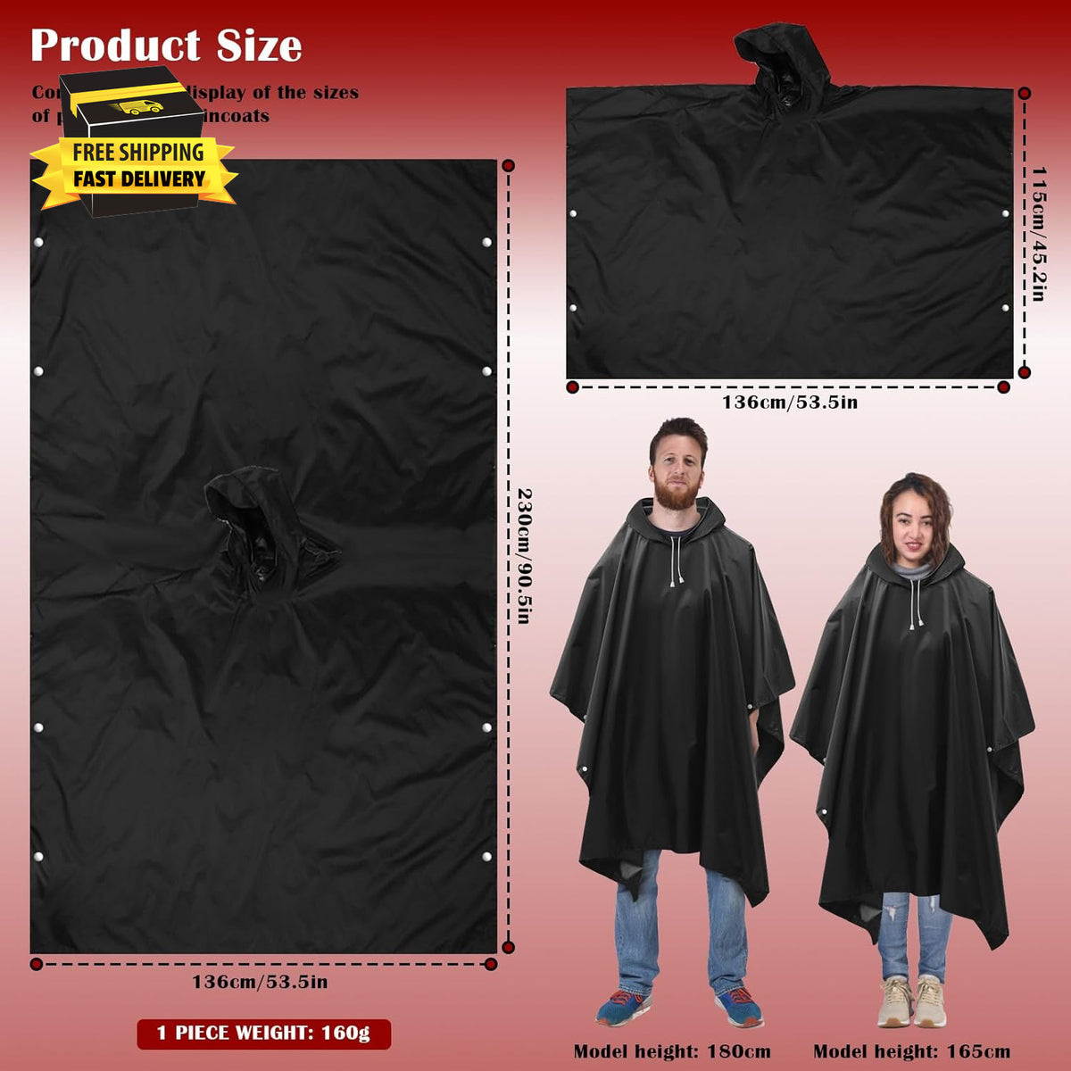 Adult Waterproof Reusable Rain Ponchos with Hood - Lightweight EVA Outerwear