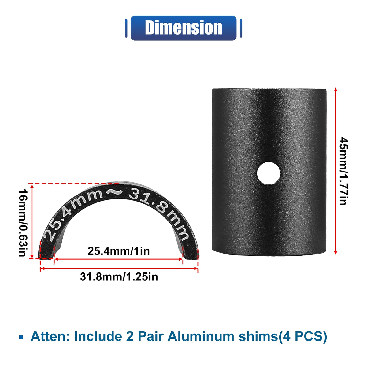 Bike Handlebar Spacer 25.4mm to 31.8mm Aluminum Alloy Shim Set - Universal Fit