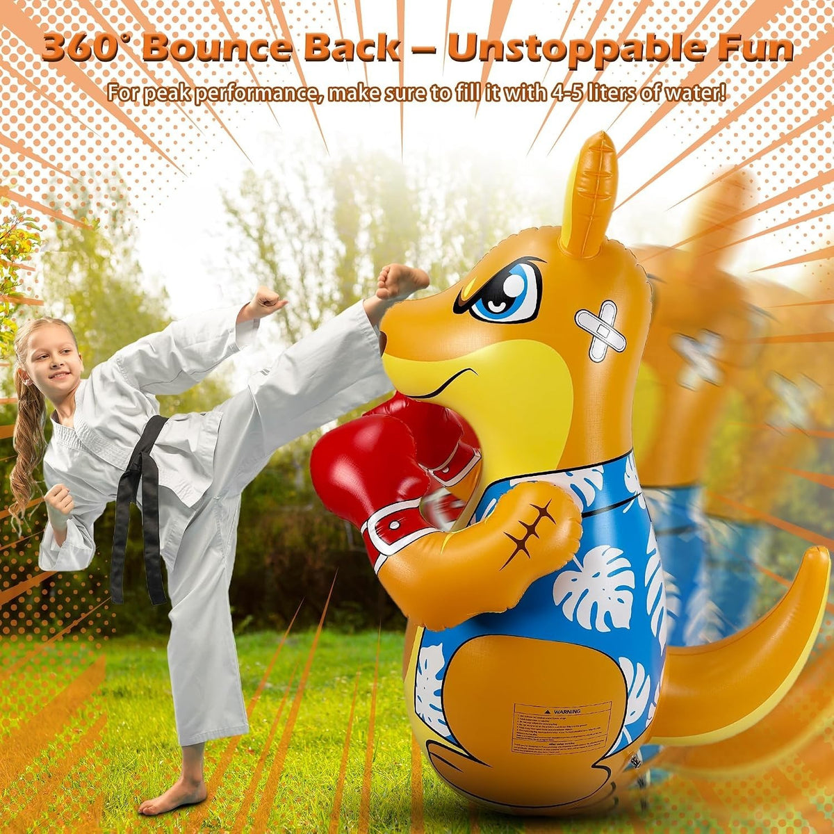 Kangaroo-Themed Inflatable Punching Bag for Kids, Active Sensory Play, 50 Inches