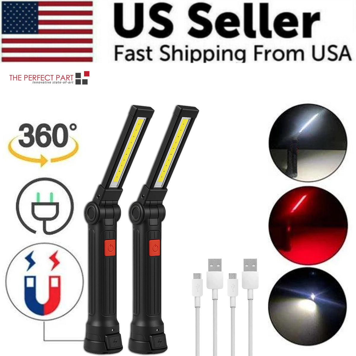 Rechargeable LED Work Light with Magnetic Base and 360° Rotating Head – Bright Mechanic Flashlight