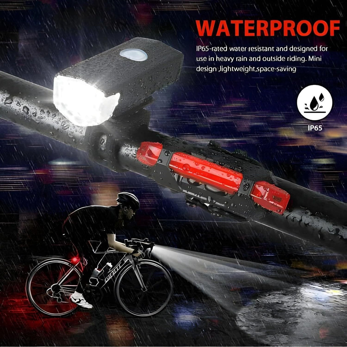 USB Rechargeable Bicycle Headlight and Tail Light Set - Super Bright, Waterproof, 360° Visibility