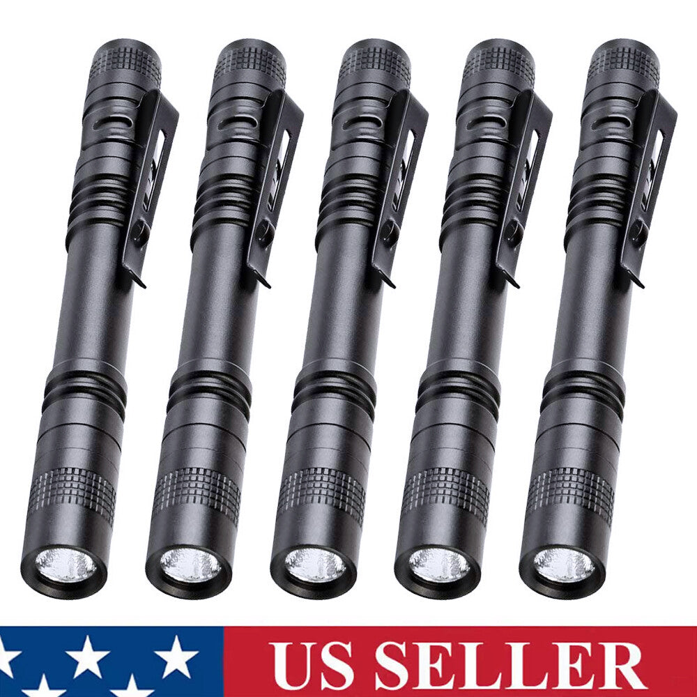 Mini LED Flashlight Pen Clip Set - Portable Waterproof Torch 5 Pack