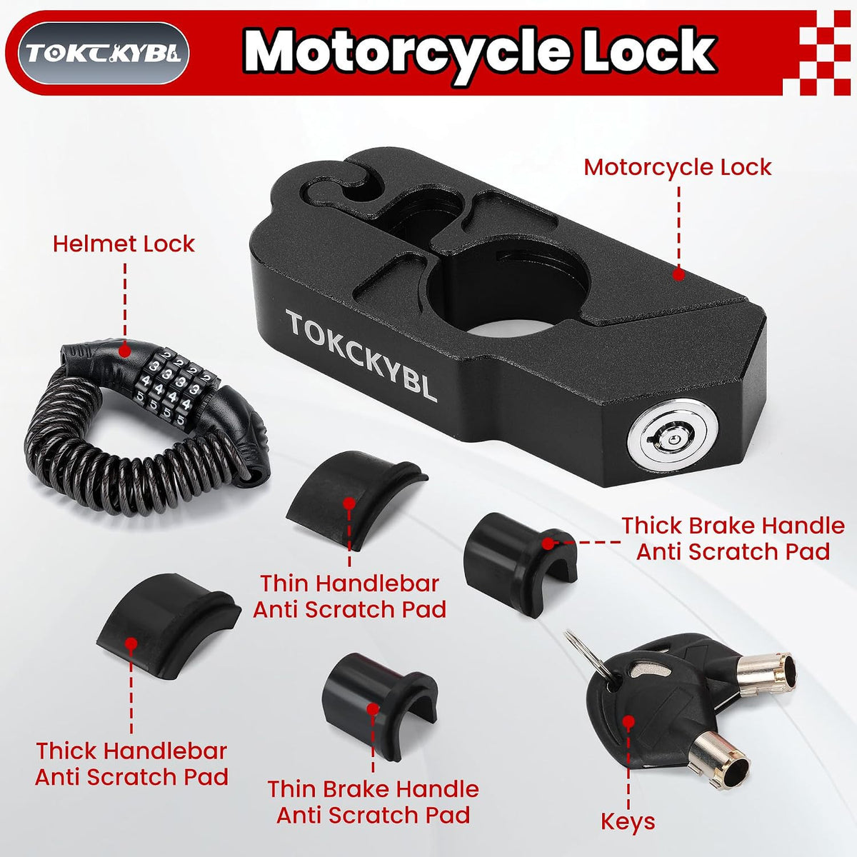 Heavy Duty Motorcycle Lock with Helmet Detachable Lock - Anti-Theft Security
