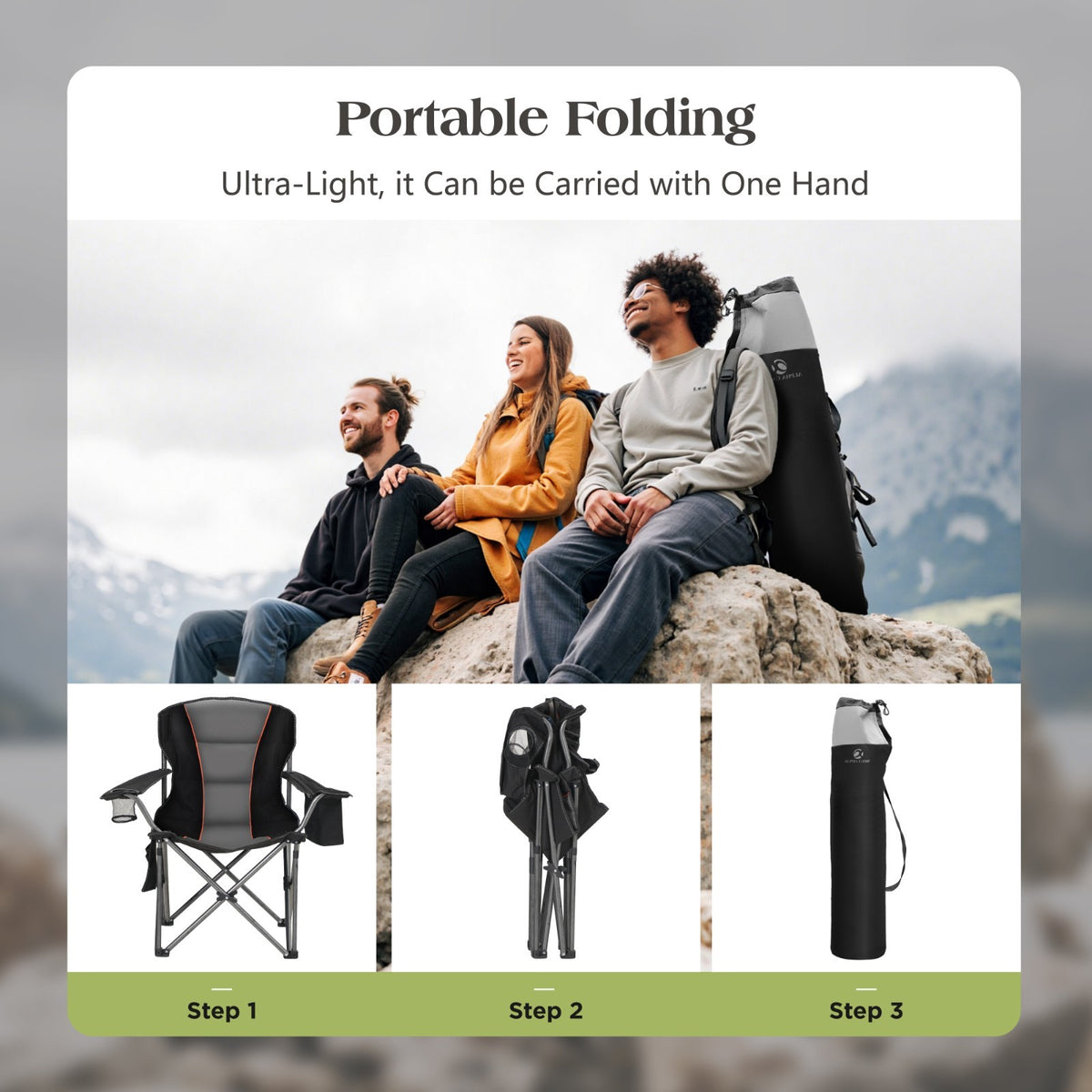 Heavy Duty Folding Camping Chairs - Oversized Portable Outdoor Seating, 2 Pack
