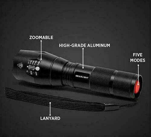 LED Tactical Flashlight 2-Pack, High Lumens, Zoomable, 5 Modes, Waterproof