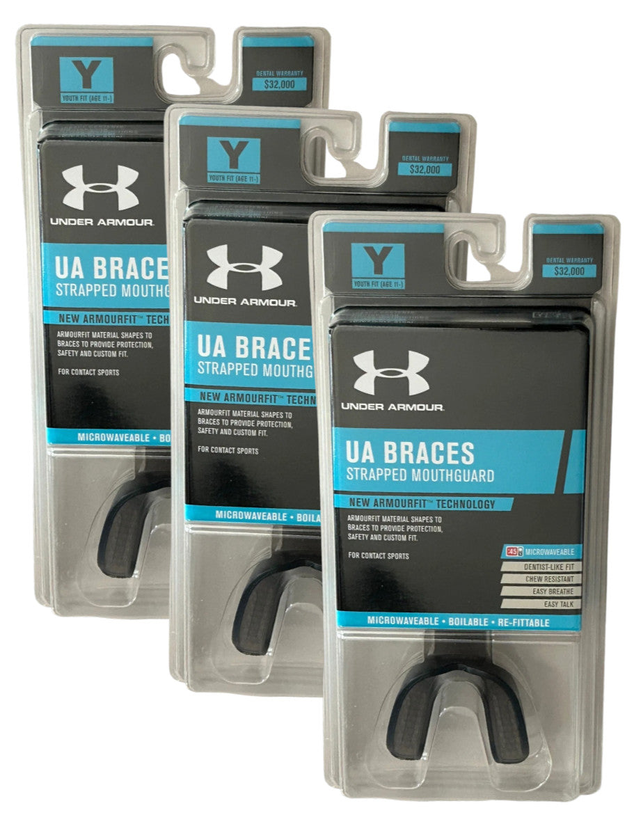 Youth Mouth Guards - 3 Pack for Ages Up to 11 Years, Black, Under Armour