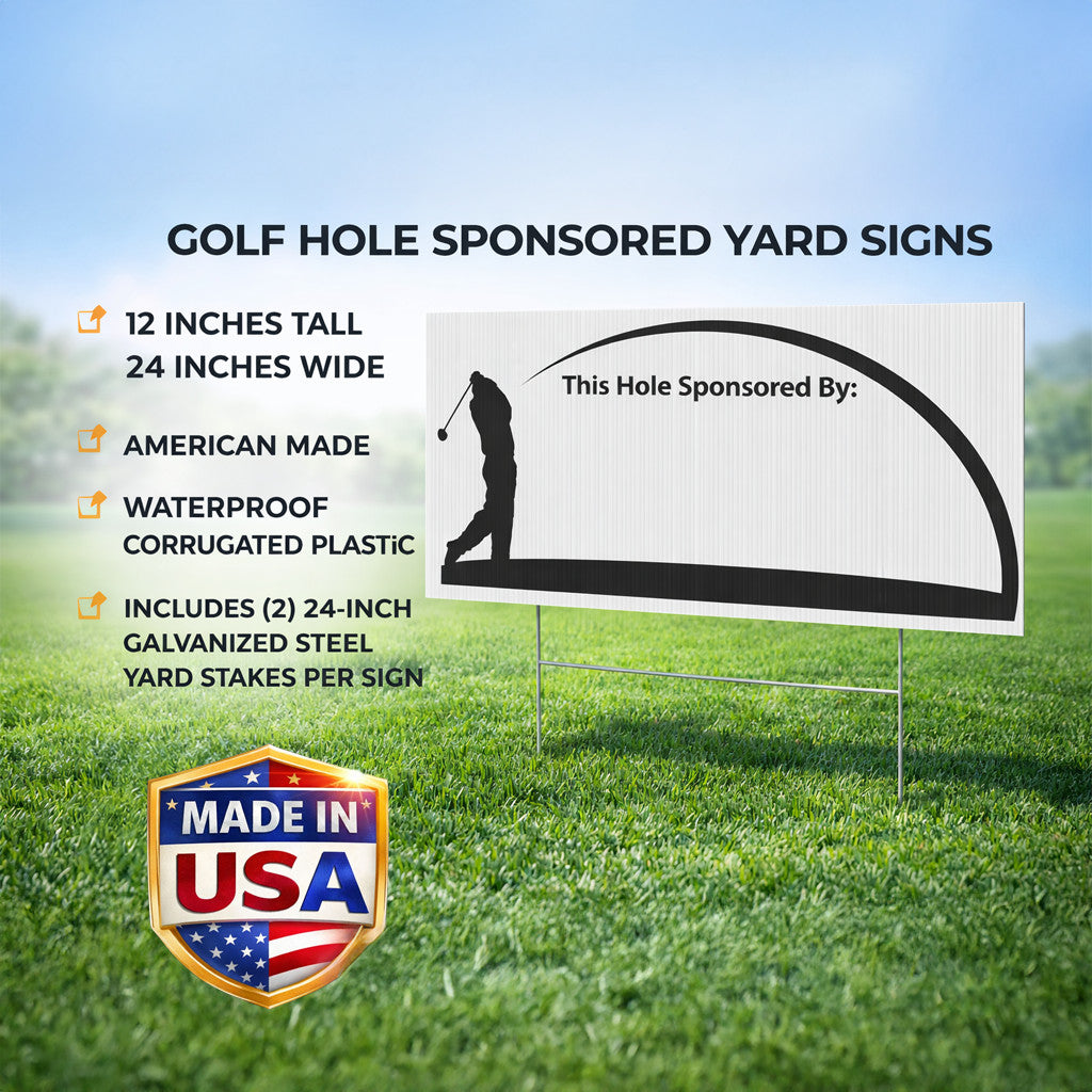 Golf Tournament Hole Sponsor Yard Signs 12x24 with Stakes - 18 Pack