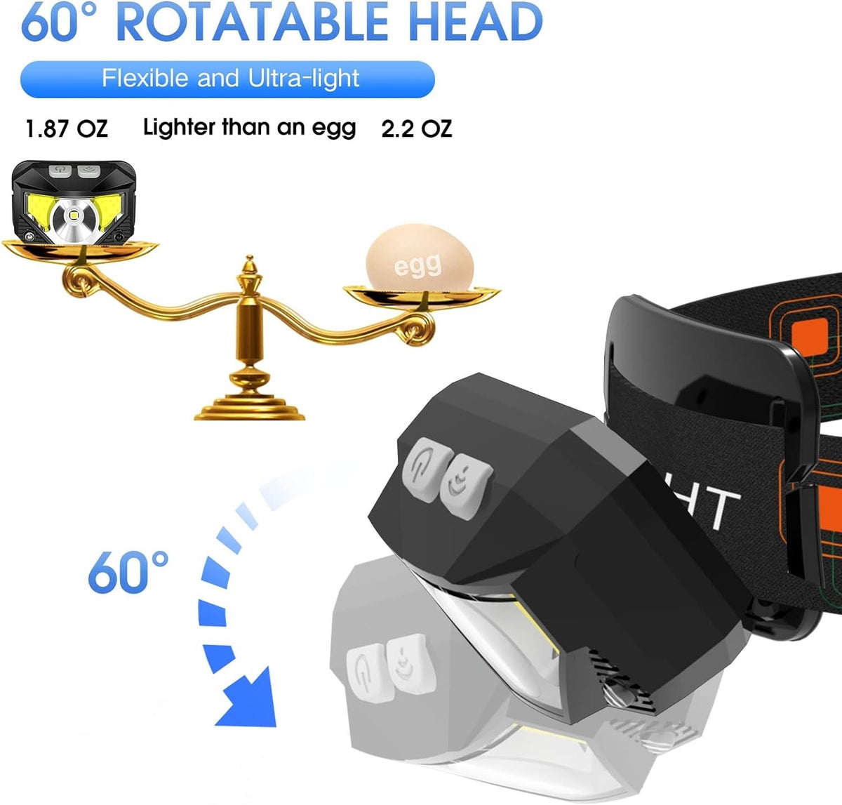 Rechargeable LED Headlamp 1200 Lumens Waterproof Outdoor Camping Hiking Light - 8 Modes