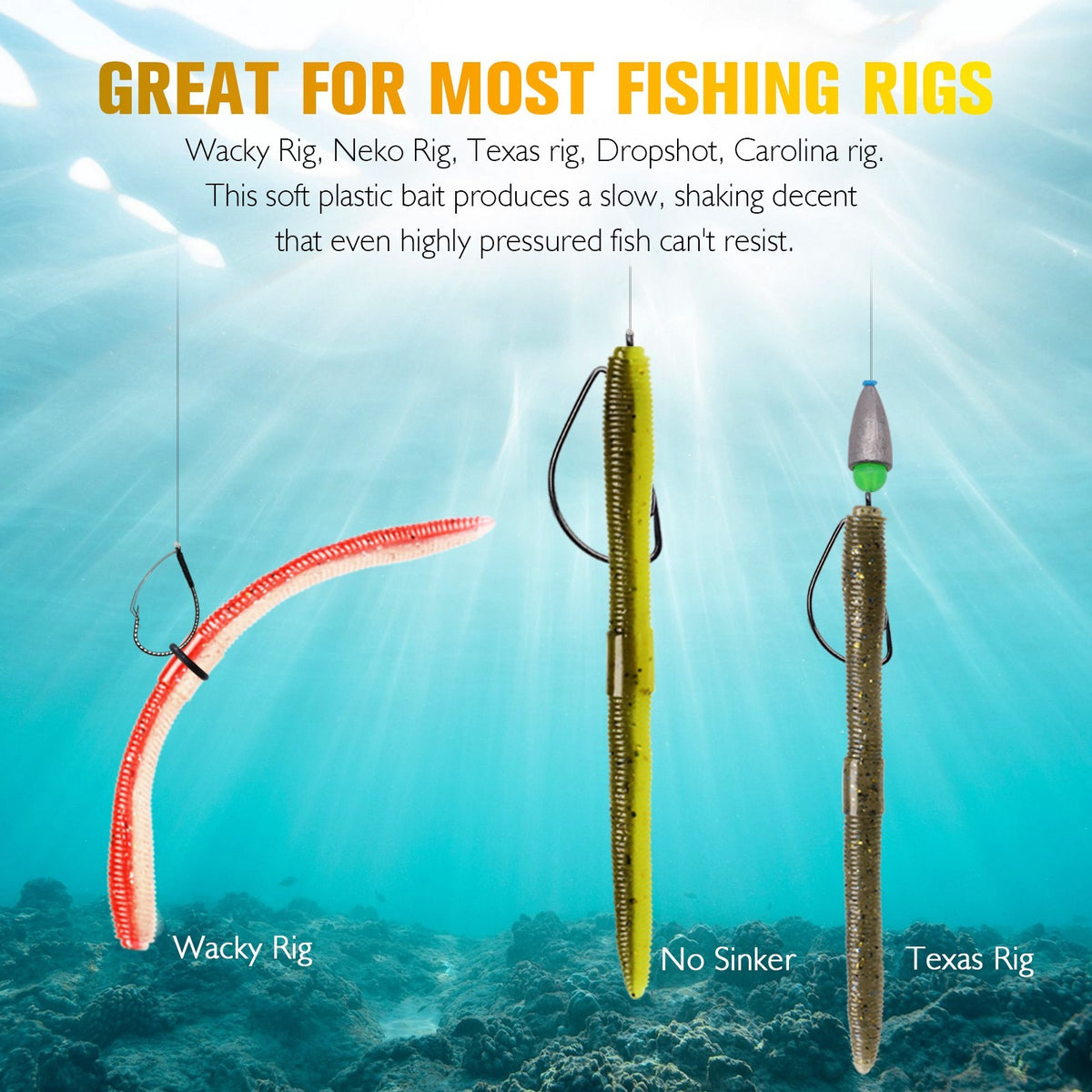 Fishing Wacky Worm Kit with Soft Plastic Baits Hooks and Accessories - All Variants